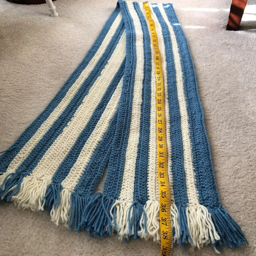NWOT Handmade Crocheted Striped Fringe Scarf